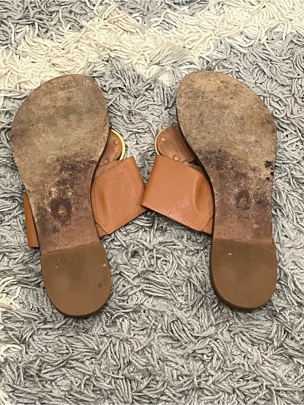 Tory Burch Brown Leather Slide Sandals with Gold Medallions
